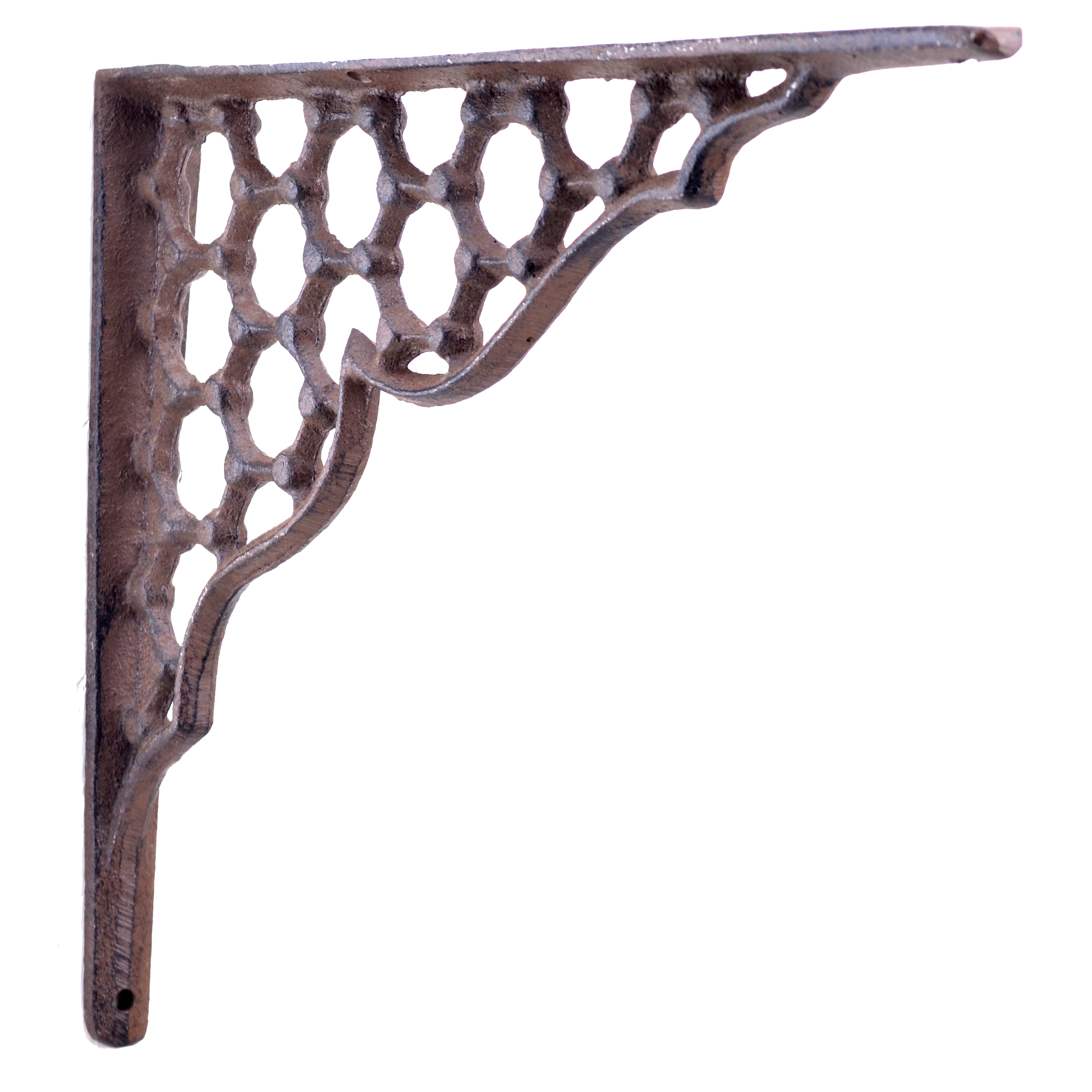 Decorative Shelf Bracket - Hexagon Lattice - Rust Brown Cast Iron - 9.25"