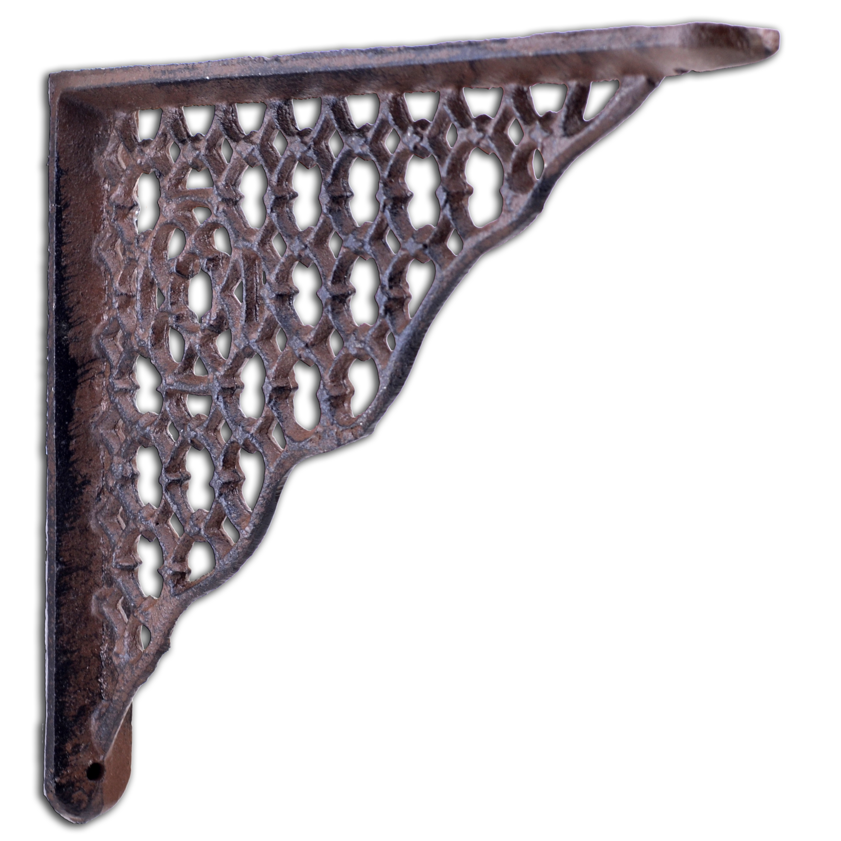 Decorative Shelf Bracket - Ornate Lattice - Rust Brown Cast Iron - 8.5"