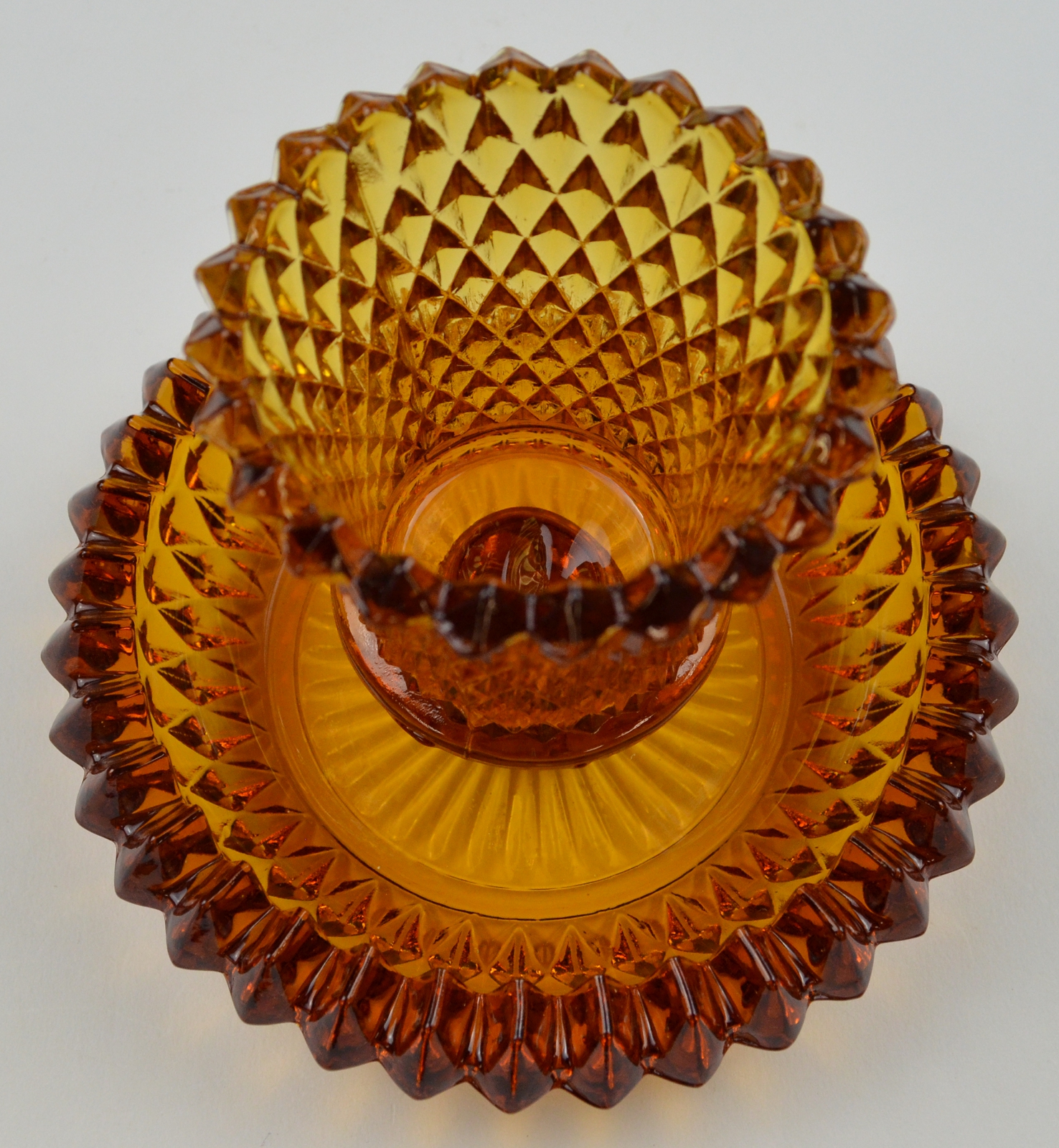 Indiana Glass Diamond Point Amber Candle Votive
