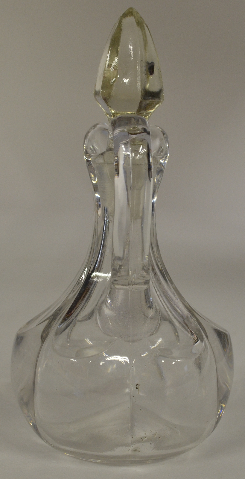 Clear Glass Cruet With Stopper Bulbous Panel Pattern 6.625" Tall