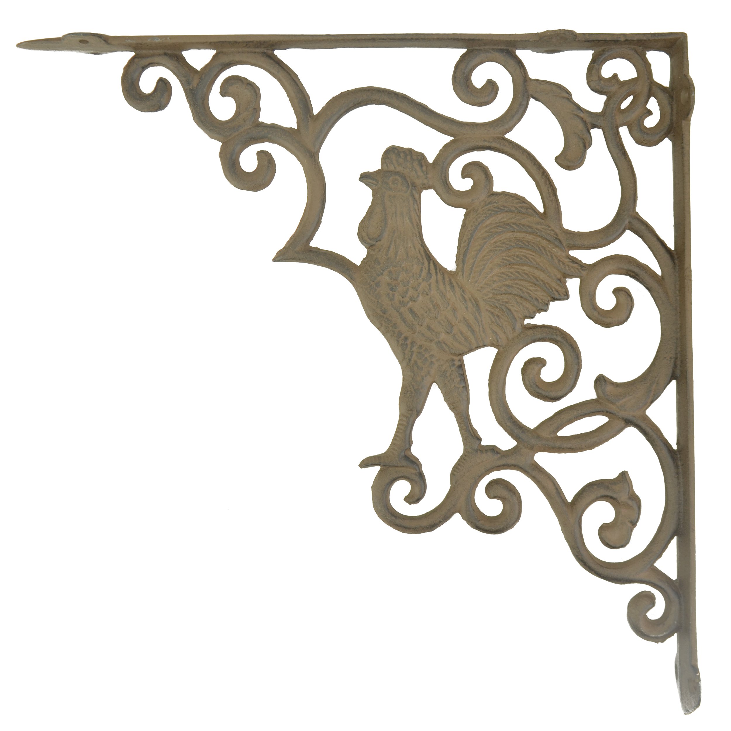 Wall Shelf Bracket - Rooster Pattern - Cast Iron - 11.75 Deep