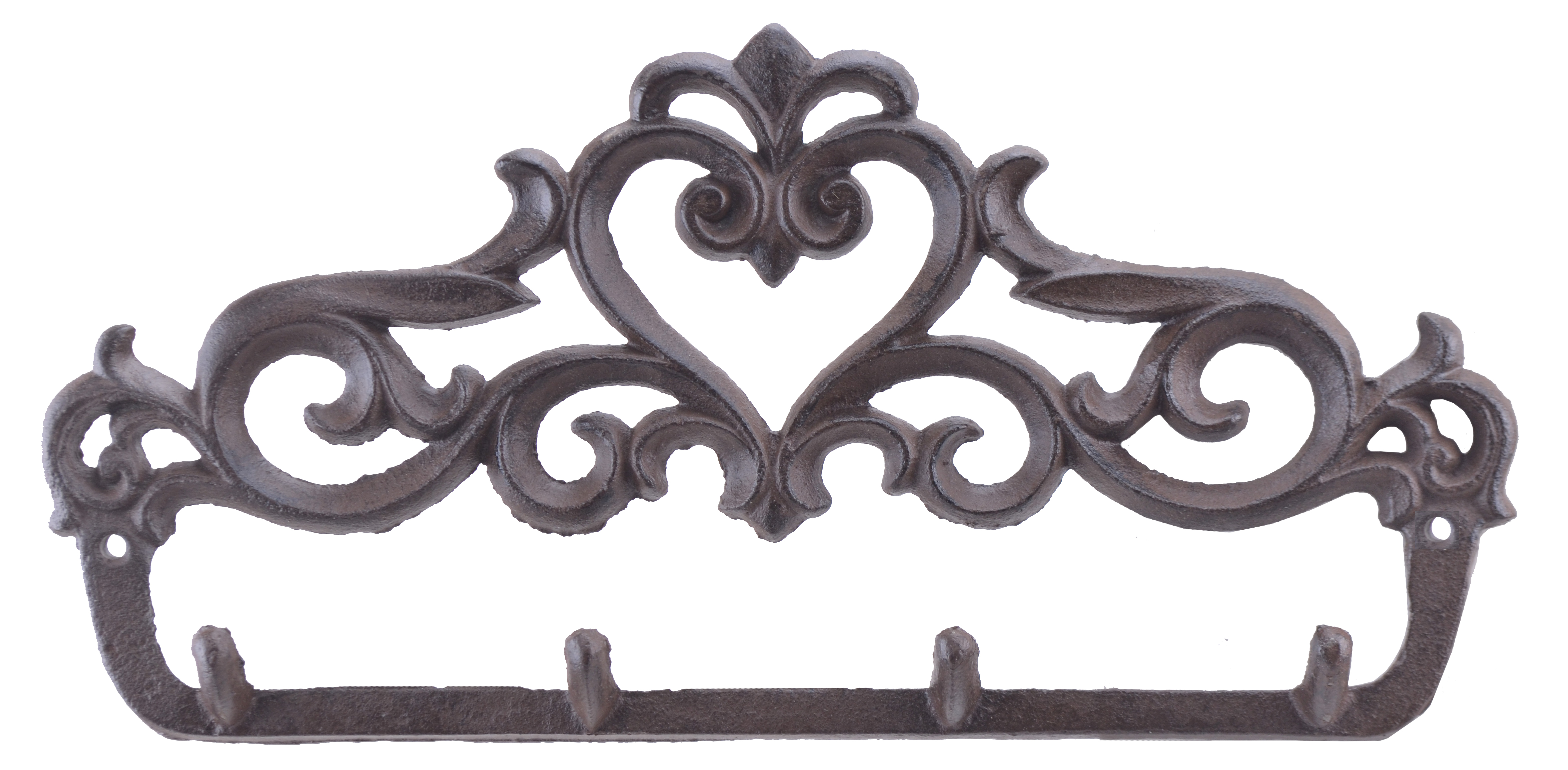 Cast Iron Wall Hook Rack - Ornate Victorian - 4 Hooks - 12 Wide