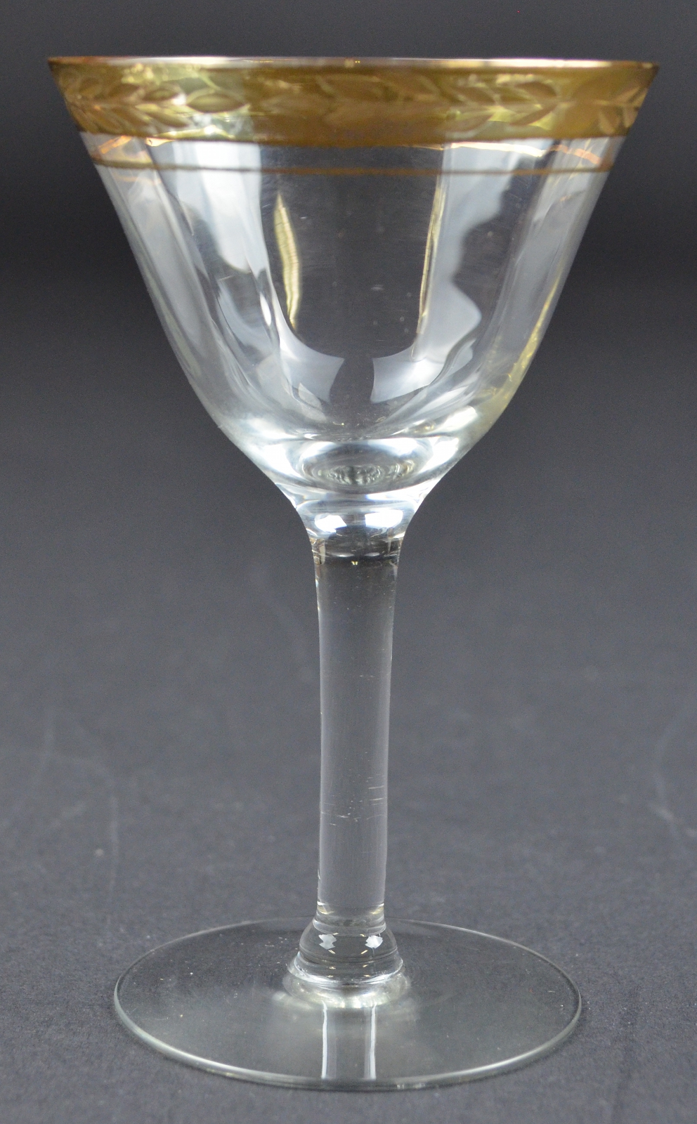 Golden Floral Pattern Rim Stemmed Wine Glasses Set Of Six 4.25" Tall