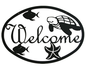 Wrought Iron Welcome Sign - Ocean Life Silhouette