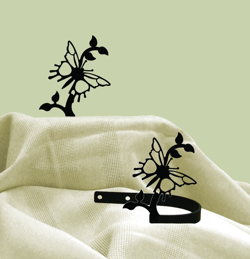Wrought Iron Curtain Tie Backs Pair Of 2 - Butterfly Silhouette