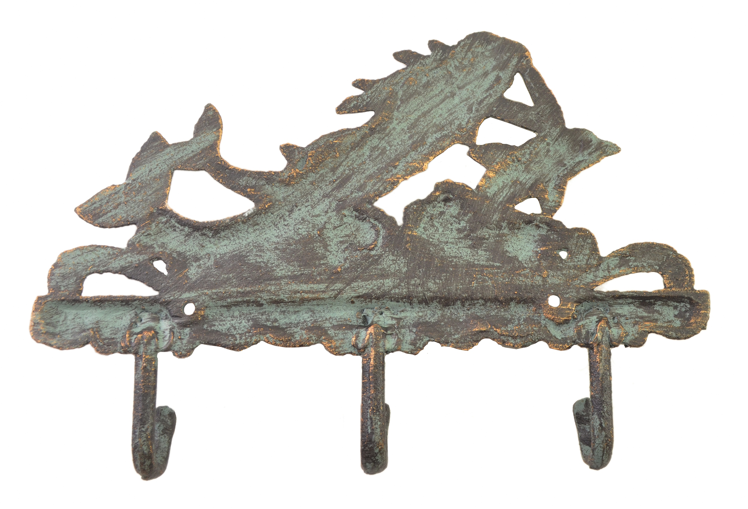 Cast Iron Wall Key Hook Mermaid & Dolphins Bronze Patina 10.375" W Beach Decor 
