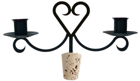 Wrought Iron Wine Bottle Topper Candlestick Holder - Heart Silhouette