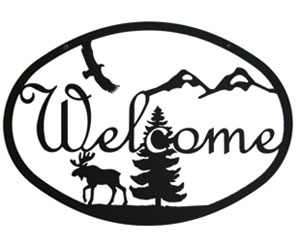 Wrought Iron Welcome Sign - Moose & Eagle Silhouette