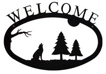 Wrought Iron Welcome Sign - Timber Wolf Silhouette