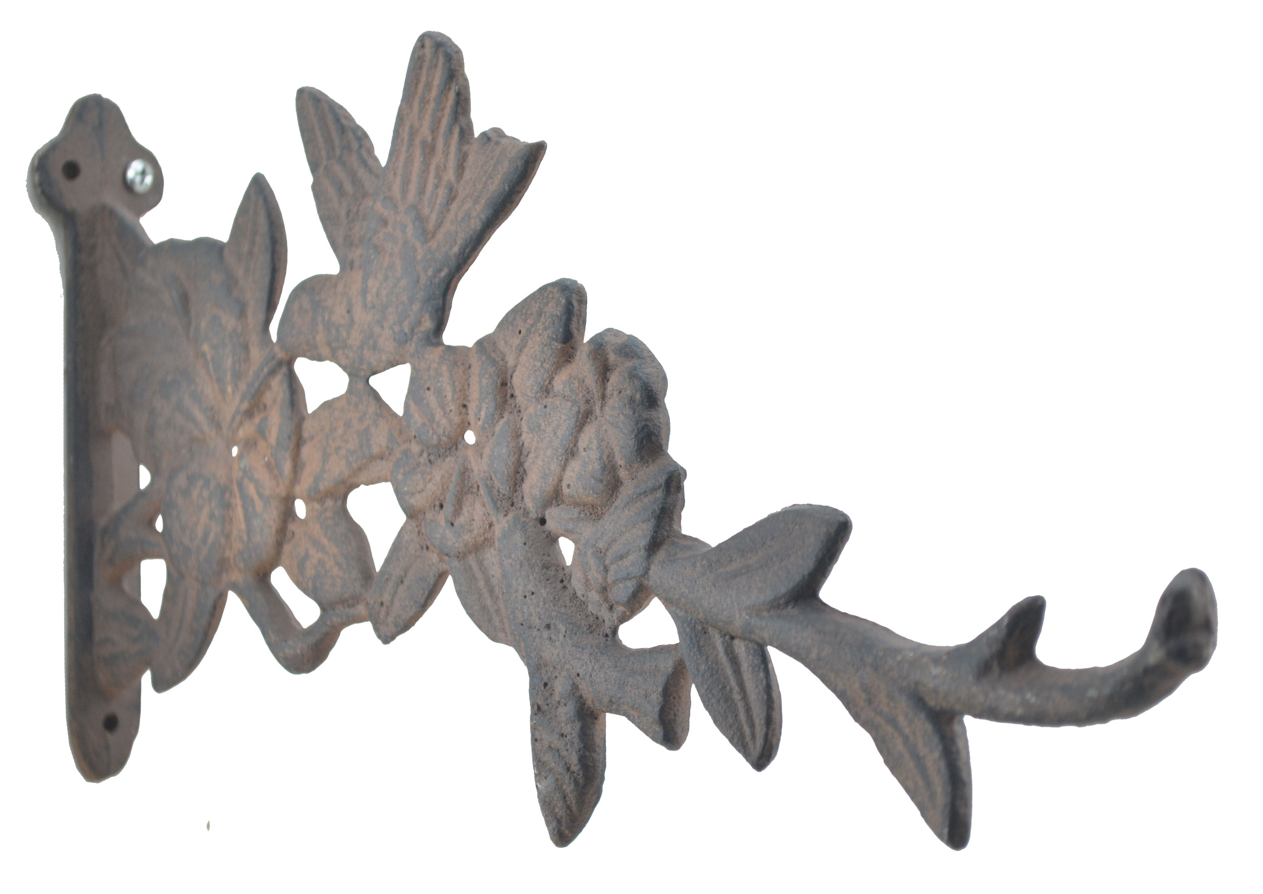 Hummingbirds & Flowers Decorative Cast Iron Plant Hanger Hook - 11.625" Deep