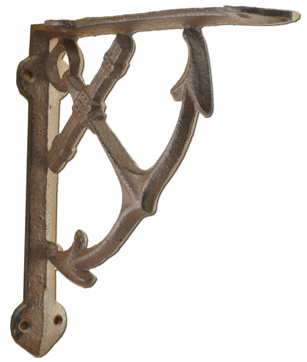 Nautical Shelf Bracket - Ship Anchor - Rust Brown Cast Iron - 7.75" Deep