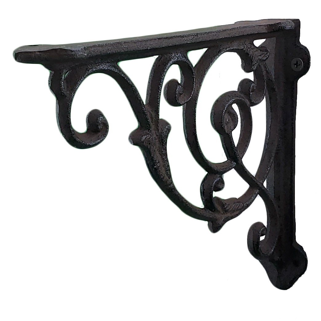 Decorative Cast Iron Wall Shelf Bracket - Ornate Vine - Brown - 8.5" Deep