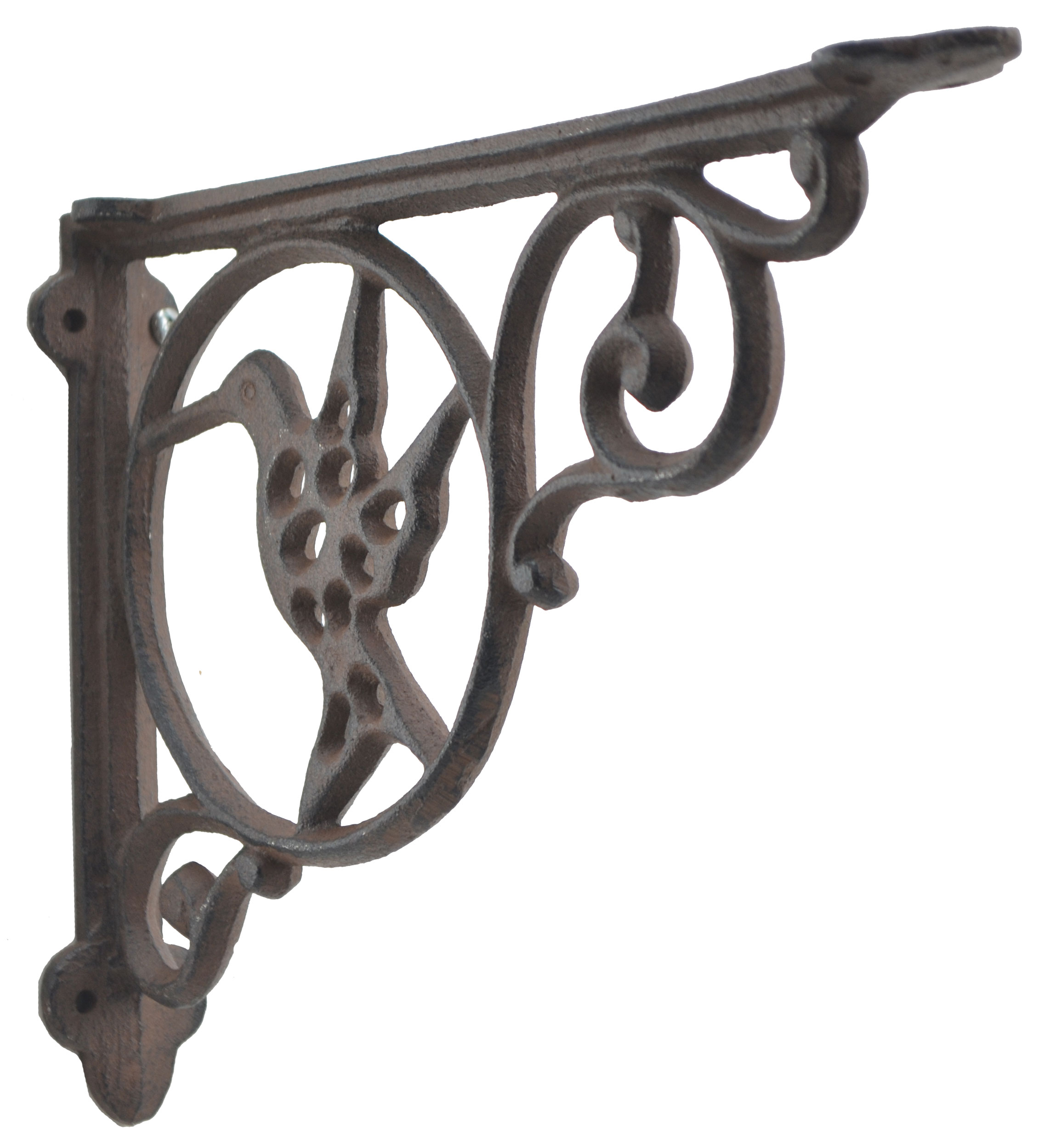 Wall Shelf Bracket - Hummingbird In Circle - Cast Iron - 8.75" Deep