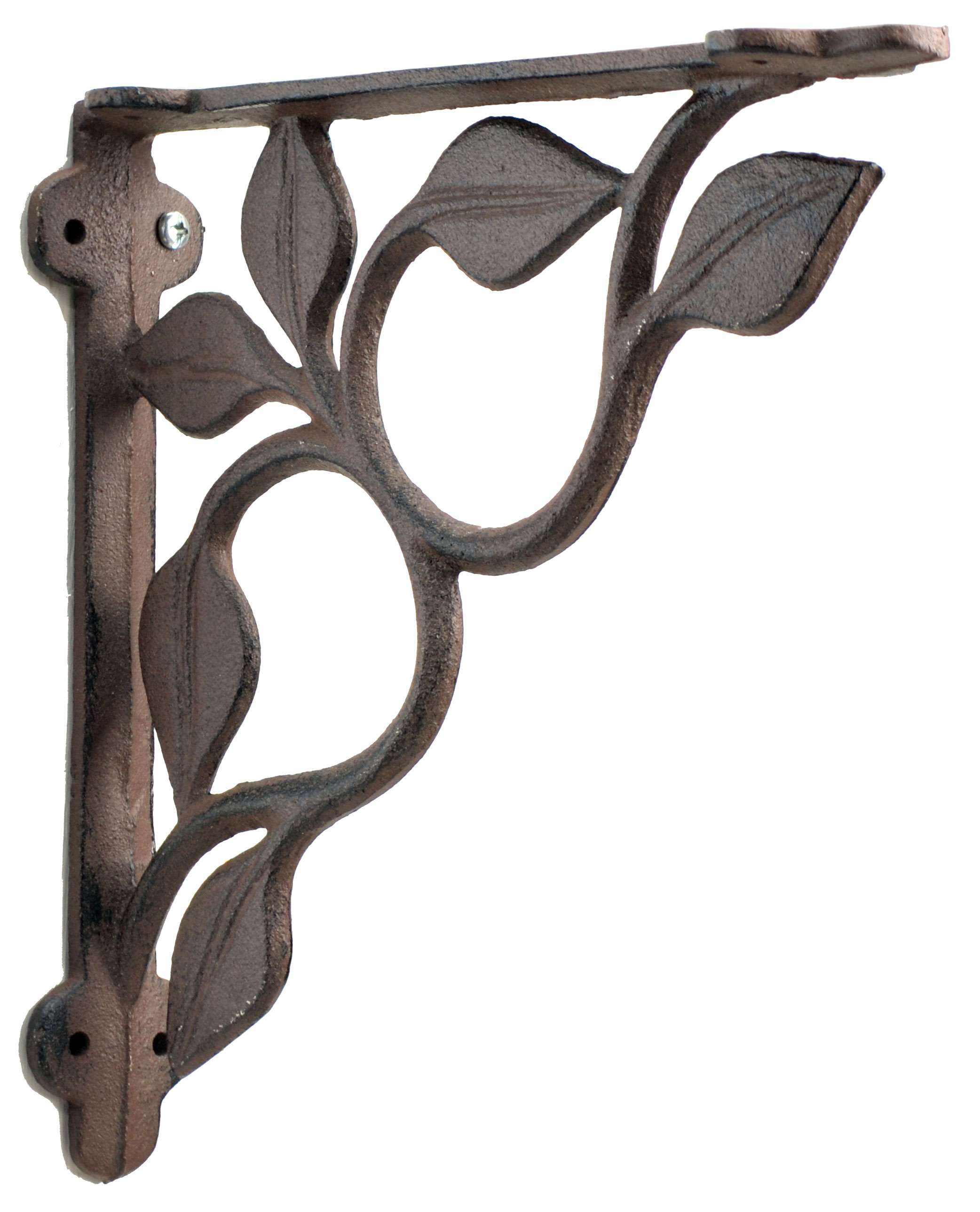 Wall Shelf Bracket - Leaf Vine Pattern - Cast Iron - 7.125"
